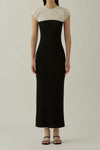 SWAYING/KNIT Puff Sleeve Contrast Color Silk Dress SW23SS2L21 Black/White